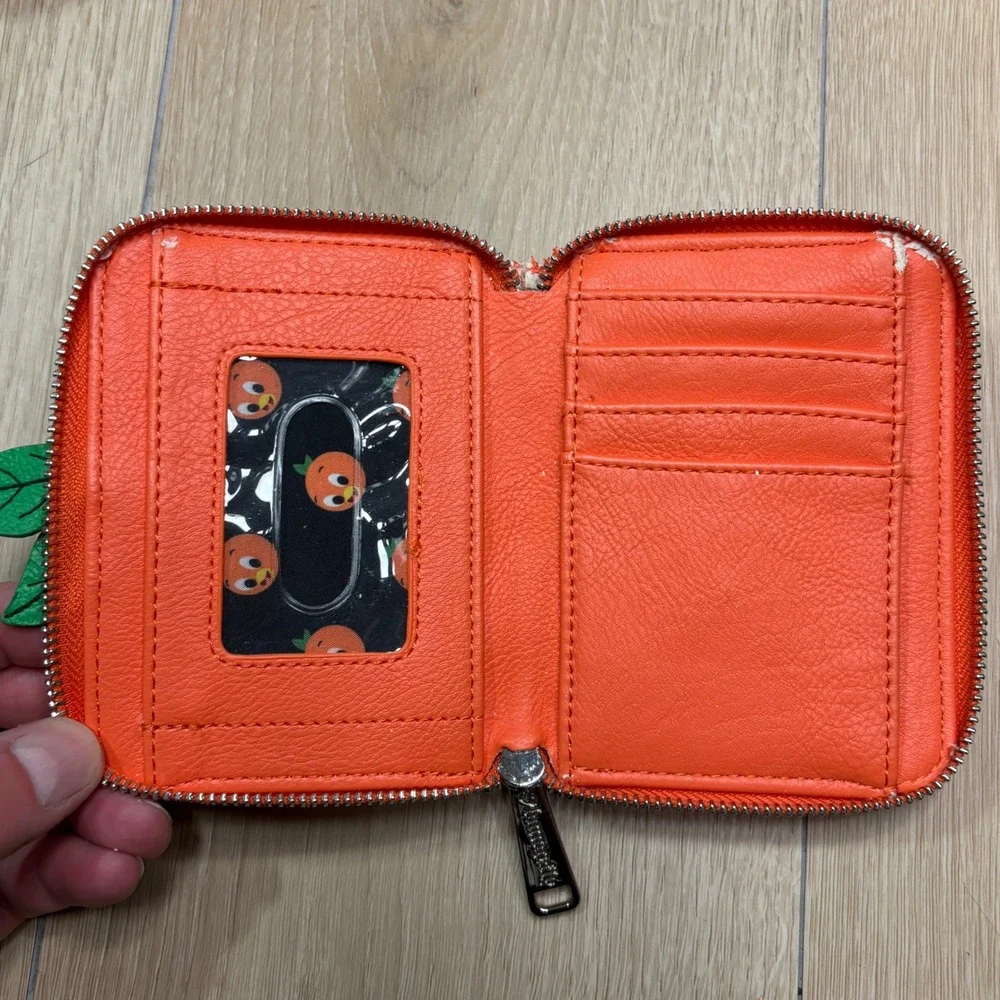 Disney Parks Loungefly Orange Bird Wallet Zip Around Faux Leather Orange Mascot